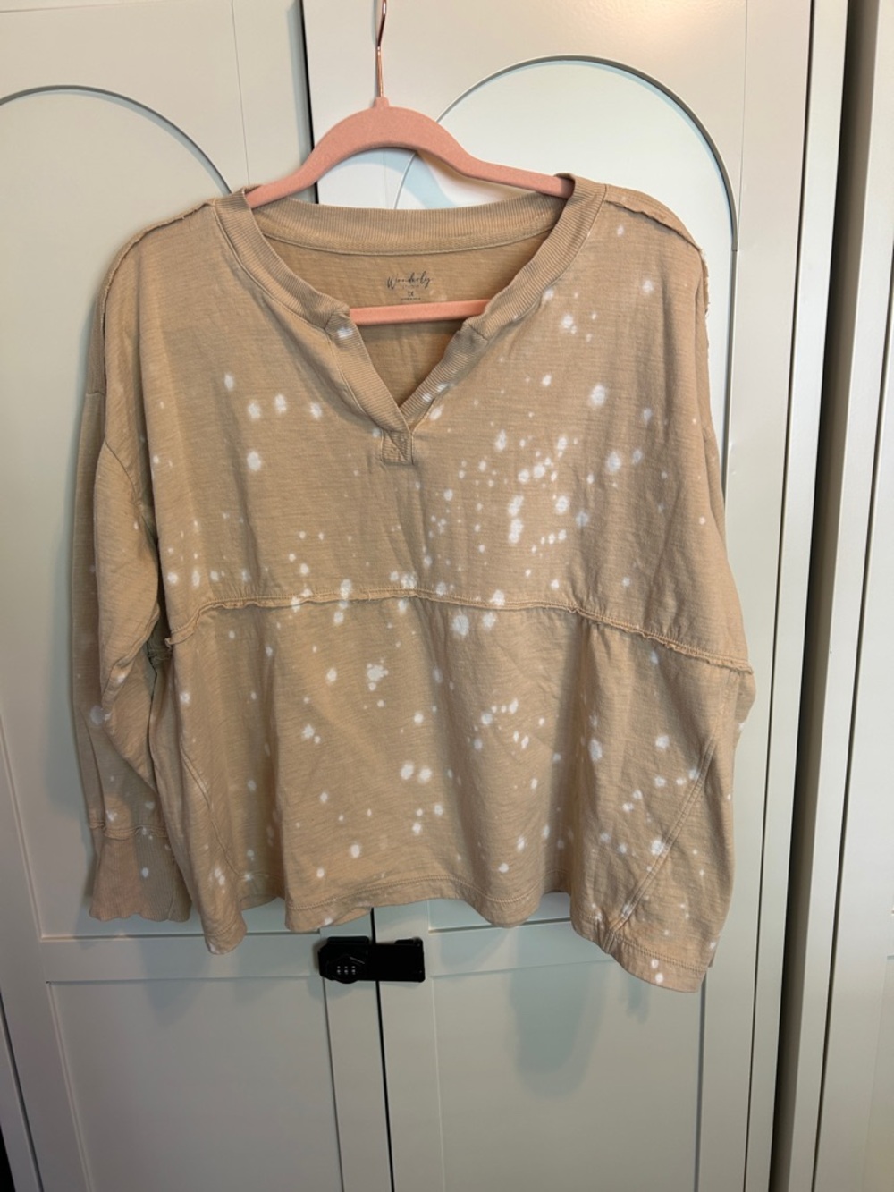 Wonderly Taupe Splatter Henley Sweatshirt